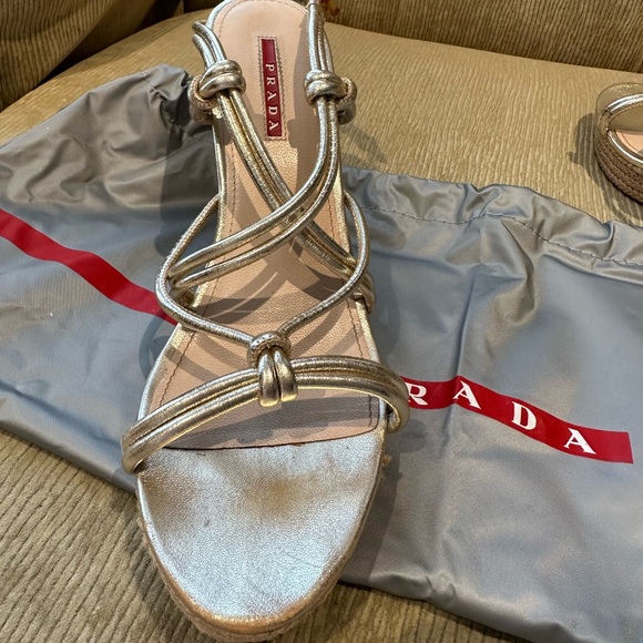 Authentic PRADA gold wedge espadrilles sz 39 - Picture 1 of 7